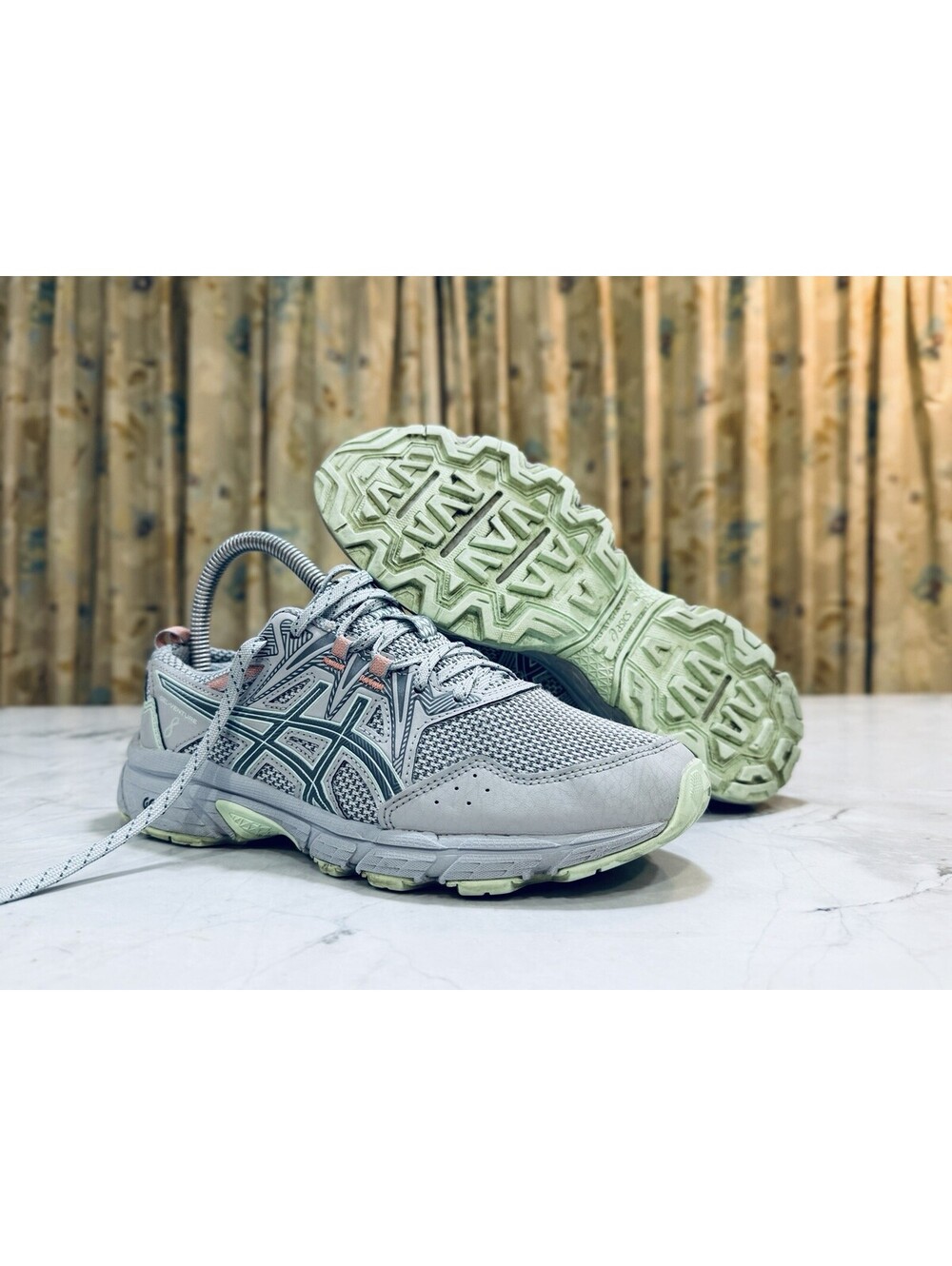 ASICS Gel-Venture 8 Women’s 7 Gray Mint Coral Trail Running Shoes 1012B230
